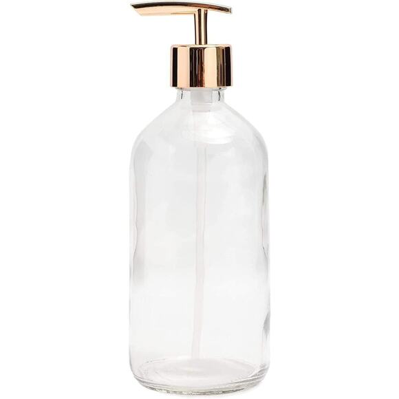 2pcs Clear Glass Kitchen or Bathroom Hand Soap Dispenser Bottle 16oz (Gold Pump) - Picture 4 of 9